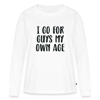 J’opte pour des gars de mon âge - T-shirt manches longues Premium bio Femme - blanc - Devant - Julia (174cm)