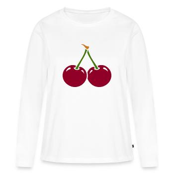 Kirschen - Frauen Premium Bio Langarmshirt - Weiß - Vorne - Julia (174cm)