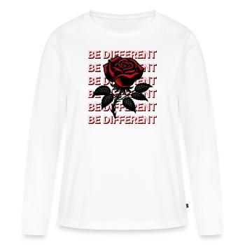 SOYEZ DIFFÉRENT – Rose Rouge, Amour-Propre, Positivité - T-shirt manches longues Premium bio Femme - blanc - Devant - Julia (174cm)