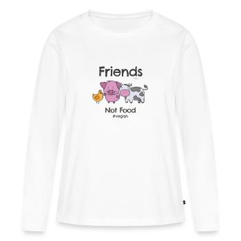Friends Not Food TShirt for Vegans and Vegetarians - Women's Premium Organic Long Sleeve Shirt - white - Front - Julia (174cm)