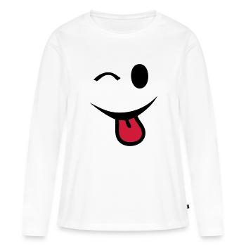 smiley clin oeil yeux langue1 - T-shirt manches longues Premium bio Femme - blanc - Devant - Julia (174cm)