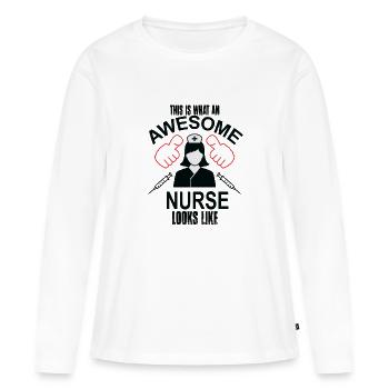 Infirmière drôle drôle cadeau super cool - T-shirt manches longues Premium bio Femme - blanc - Devant - Julia (174cm)