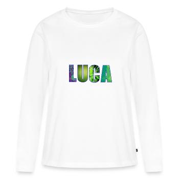 Luca - T-shirt manches longues Premium bio Femme - blanc - Devant - Julia (174cm)