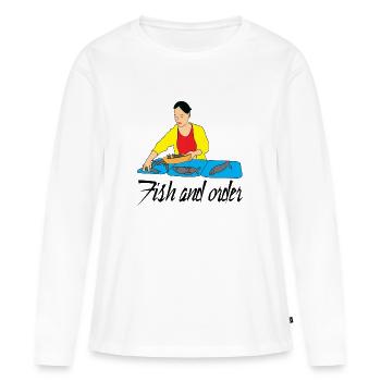 Fish booth market - Women's Premium Organic Long Sleeve Shirt - white - Front - Julia (174cm)