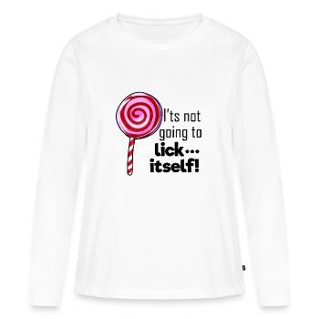 Er leckt sich nicht von selbst - Lutscher Penis - Frauen Premium Bio Langarmshirt - Weiß - Vorne - Julia (174cm)