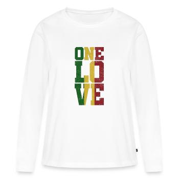 One Love - Reggae Music Jamaïque Rasta - T-shirt manches longues Premium bio Femme - blanc - Devant - Julia (174cm)