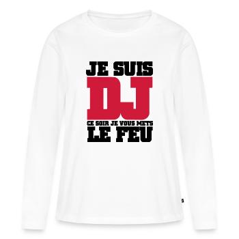 Je Suis DJ ce soir je vous mets le feu - T-shirt manches longues Premium bio Femme - blanc - Devant - Julia (174cm)