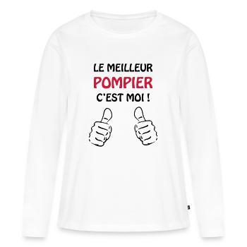 Pompier / Feu / Sécurité / Pompière / Urgences - T-shirt manches longues Premium bio Femme - blanc - Devant - Julia (174cm)