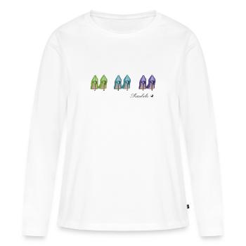 Escarpins à talons Shoeaholic vert, bleu et violet - T-shirt manches longues Premium bio Femme - blanc - Devant - Julia (174cm)