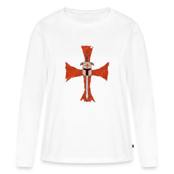 Chevalier Templier Deus Vult Croix Croisée Épée - T-shirt manches longues Premium bio Femme - blanc - Devant - Julia (174cm)