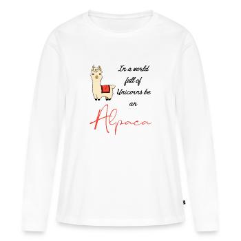 Alpaka Alpaka Alpaka Alpaka Lama Comic - T-shirt manches longues Premium bio Femme - blanc - Devant - Julia (174cm)