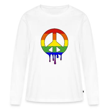 LGBT Friedenszeichen in Regenbogenfarben CSD - Frauen Premium Bio Langarmshirt - Weiß - Vorne - Julia (174cm)