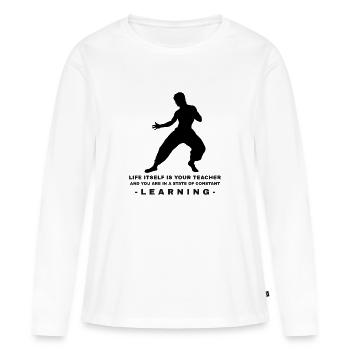 Bruce Lee life is about constant learning - T-shirt manches longues Premium bio Femme - blanc - Devant - Julia (174cm)