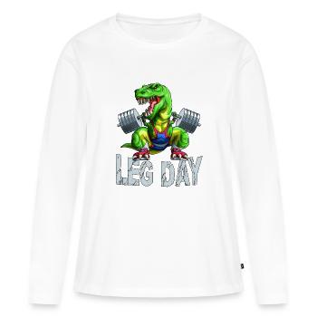 Bein Tag Kniebeugen T-Rex Gewichtheber Langhantel Fitnessstudio Trai - Frauen Premium Bio Langarmshirt - Weiß - Vorne - Julia (174cm)