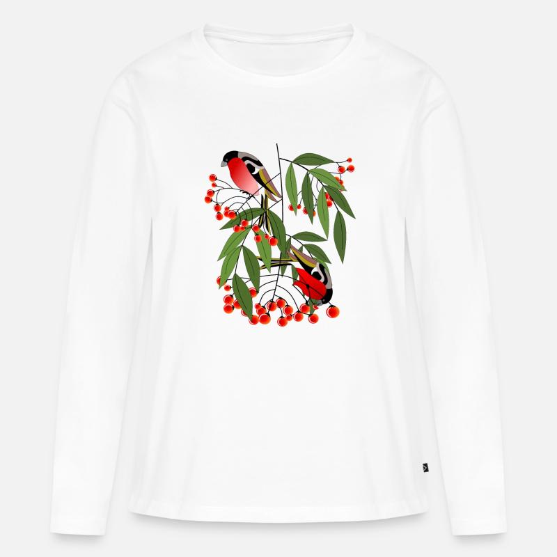 Vogel Dompfaff auf einem Beerenzweig - Frauen Premium Bio Langarmshirt - Weiß