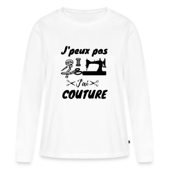 Je peux pas j'ai couture - T-shirt manches longues Premium bio Femme - blanc - Devant - Julia (174cm)