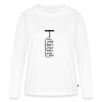 Wein, Weinflasche, Story - Frauen Premium Bio Langarmshirt - Weiß - Vorne - Julia (174cm)