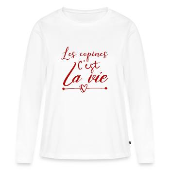 Les copines t shirt humour - T-shirt manches longues Premium bio Femme - blanc - Devant - Julia (174cm)