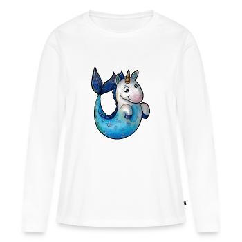 Caricature de sirène de licorne - T-shirt manches longues Premium bio Femme - blanc - Devant - Julia (174cm)