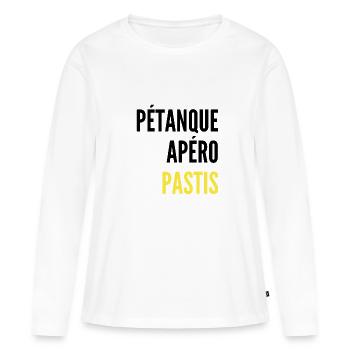 PÉTANQUE APÉRO PASTIS - T-shirt manches longues Premium bio Femme - blanc - Devant - Julia (174cm)