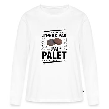 je peux pas j'ai palet idée cadeau palet breton - T-shirt manches longues Premium bio Femme - blanc - Devant - Julia (174cm)