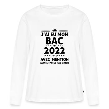 Ideé Cadeau Bachelier Bachelière Bac 2022 humour - T-shirt manches longues Premium bio Femme - blanc - Devant - Julia (174cm)