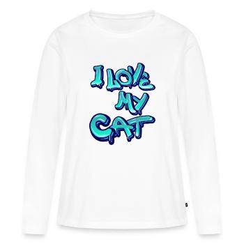 J’aime mon chat - T-shirt manches longues Premium bio Femme - blanc - Devant - Julia (174cm)