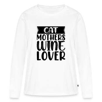 Cat mother wine lover - T-shirt manches longues Premium bio Femme - blanc - Devant - Julia (174cm)