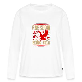 LA LIBERTÉ DANS LE MENSONGE ÊTRE AUDACIEUX - T-shirt manches longues Premium bio Femme - blanc - Devant - Julia (174cm)