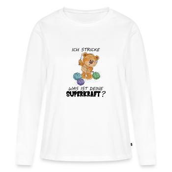 Ich stricke, was ist deine Superkraft? - Frauen Premium Bio Langarmshirt - Weiß - Vorne - Julia (174cm)