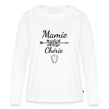 Cadeau pour mamie, fête des grands-mères, - T-shirt manches longues Premium bio Femme - blanc - Devant - Julia (174cm)