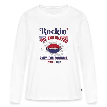 FoundLux New Design, Rockin' THE EXHAUSTED AMERICA - T-shirt manches longues Premium bio Femme - blanc - Devant - Julia (174cm)