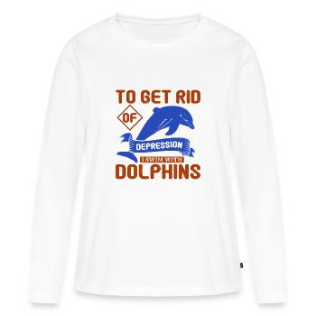 POUR SE DÉBARRASSER DE LA DÉPRESSION DAUPHINS - T-shirt manches longues Premium bio Femme - blanc - Devant - Julia (174cm)
