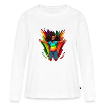 Diversité, Diversité, BLM, Arc-en-ciel - T-shirt manches longues Premium bio Femme - blanc - Devant - Julia (174cm)