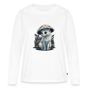 Chat champignon trippy - T-shirt manches longues Premium bio Femme - blanc - Devant - Julia (174cm)