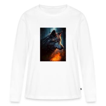 Einsamer Wolf im Feuerwald - Frauen Premium Bio Langarmshirt - Weiß - Vorne - Julia (174cm)