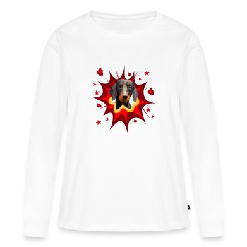 Comic Hund Design - Pow - Dachshund - Dackel - Frauen Premium Bio Langarmshirt - Weiß - Vorne - Julia (174cm)