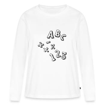Inscription: ABC / 123 / +-x: - T-shirt manches longues Premium bio Femme - blanc - Devant - Julia (174cm)