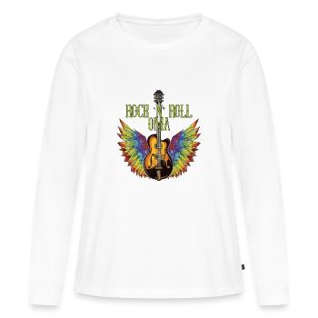 Drôle de design féminin avec guitare et dicton - T-shirt manches longues Premium bio Femme - blanc - Devant - Julia (174cm)