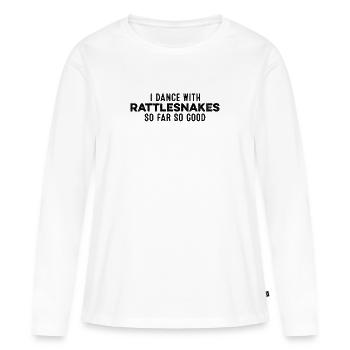 Je danse avec les serpents à sonnettes jusqu’à présent si bon jeu de mots froid - T-shirt manches longues Premium bio Femme - blanc - Devant - Julia (174cm)