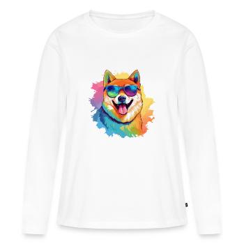 Colorful Akita Wearing Sunglasses Dog Lover - Women's Premium Organic Long Sleeve Shirt - white - Front - Julia (174cm)