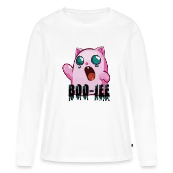Boo-jee chat fantôme rose - T-shirt manches longues Premium bio Femme - blanc - Devant - Julia (174cm)