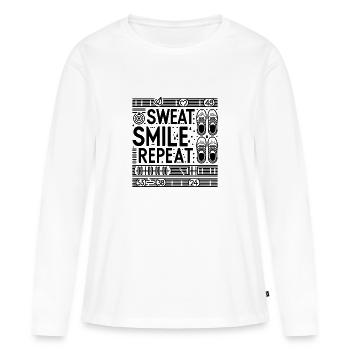 Sweat Smile Répéter - T-shirt manches longues Premium bio Femme - blanc - Devant - Julia (174cm)