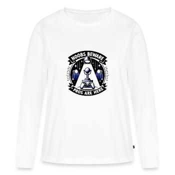 Noobs, méfiez-vous, les pros sont là - T-shirt manches longues Premium bio Femme - blanc - Devant - Julia (174cm)