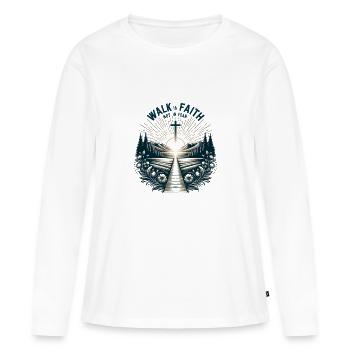 Marchez dans la foi, pas dans la peur - T-shirt manches longues Premium bio Femme - blanc - Devant - Julia (174cm)