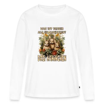 Trois lapins lapins qui est mieux trois lapins - T-shirt manches longues Premium bio Femme - blanc - Devant - Julia (174cm)