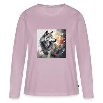 Painted Wolf Animal Picture - Wolf T-Shirt Artful - Women's Premium Organic Long Sleeve Shirt - dusky pink - Front - Julia (174cm)