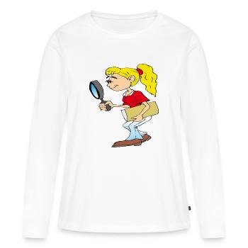 Fille à la loupe à la main - T-shirt manches longues Premium bio Femme - blanc - Devant - Julia (174cm)