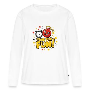 C’EST L’HEURE DE S’AMUSER - T-shirt manches longues Premium bio Femme - blanc - Devant - Julia (174cm)