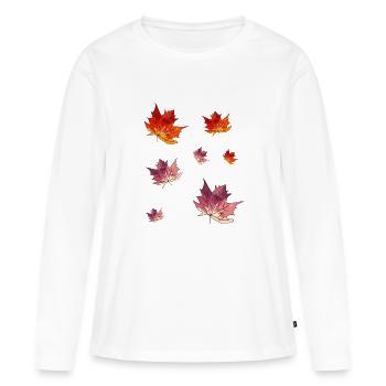 Point culminant absolu : les feuilles d’automne - T-shirt manches longues Premium bio Femme - blanc - Devant - Julia (174cm)